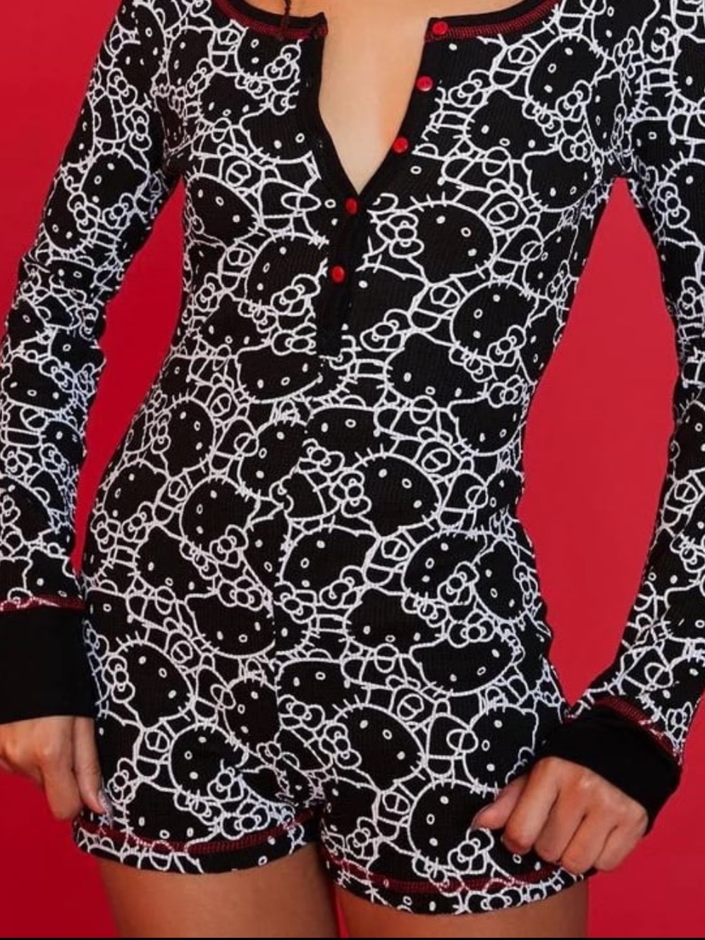 Dolls Kill Hello Kitty Thermal Pajama Romper